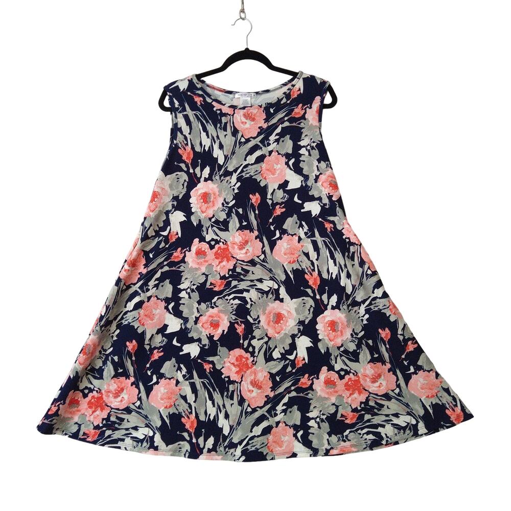 Floral Swing Dress Pink Black with Pockets Sleeveless Stretchy Womens Small New